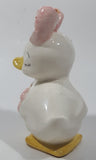 White Duck with Pink Bow and Pink Flower Design 5" Tall Porcelain Figurine