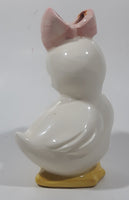 White Duck with Pink Bow and Pink Flower Design 5" Tall Porcelain Figurine