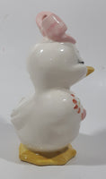 White Duck with Pink Bow and Pink Flower Design 5" Tall Porcelain Figurine