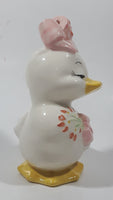 White Duck with Pink Bow and Pink Flower Design 5" Tall Porcelain Figurine