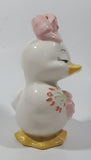 White Duck with Pink Bow and Pink Flower Design 5" Tall Porcelain Figurine