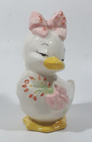 White Duck with Pink Bow and Pink Flower Design 5" Tall Porcelain Figurine
