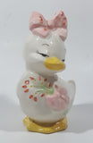 White Duck with Pink Bow and Pink Flower Design 5" Tall Porcelain Figurine