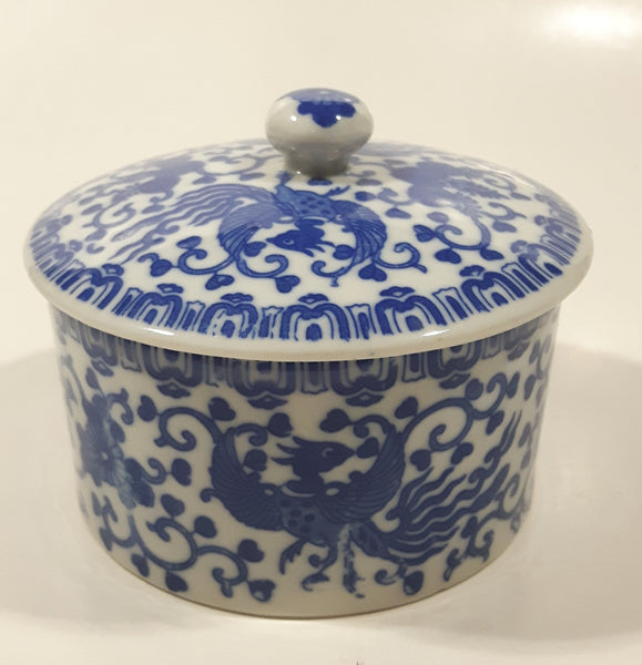 Vintage Griffon Bird and Floral Pattern 4" Porcelain Dish with Lid