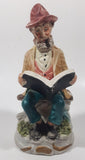 Vintage Man Wearing Hat Smoking Pipe Reading Book 6 1/2" Tall Porcelain Figurine
