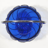 Vintage Cobalt Blue Glass Bowl in Silver Tone Metal Basket