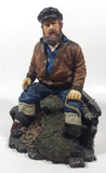Captain on Rickety Boat Sitting In Busted Up Broken Life Raft Row Boat 9" Tall Weight Resin Figurine