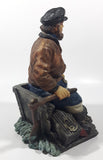 Captain on Rickety Boat Sitting In Busted Up Broken Life Raft Row Boat 9" Tall Weight Resin Figurine
