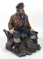 Captain on Rickety Boat Sitting In Busted Up Broken Life Raft Row Boat 9" Tall Weight Resin Figurine