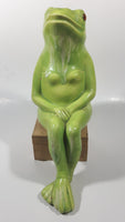 Poppy Pot Green Sitting Frog Shaped 10" Tall Ceramic Figurine
