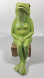 Poppy Pot Green Sitting Frog Shaped 10" Tall Ceramic Figurine