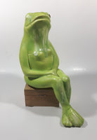 Poppy Pot Green Sitting Frog Shaped 10" Tall Ceramic Figurine