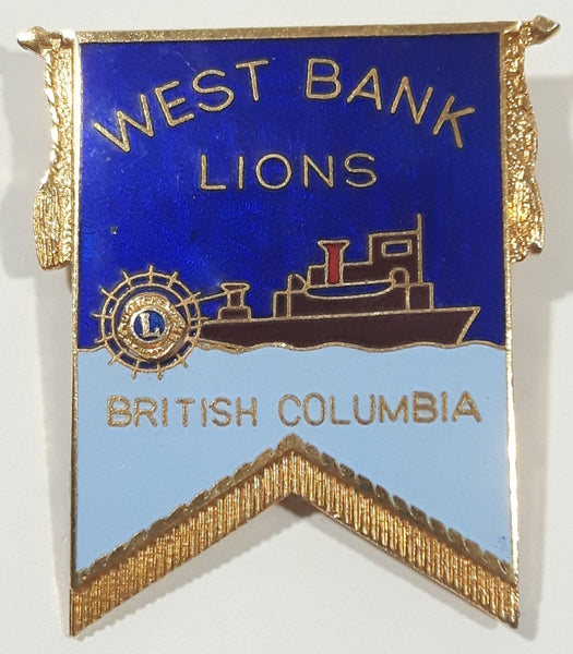 Vintage Lions Club West Bank British Columbia 1 1/2" x 1 3/4" Enamel Metal Lapel Pin