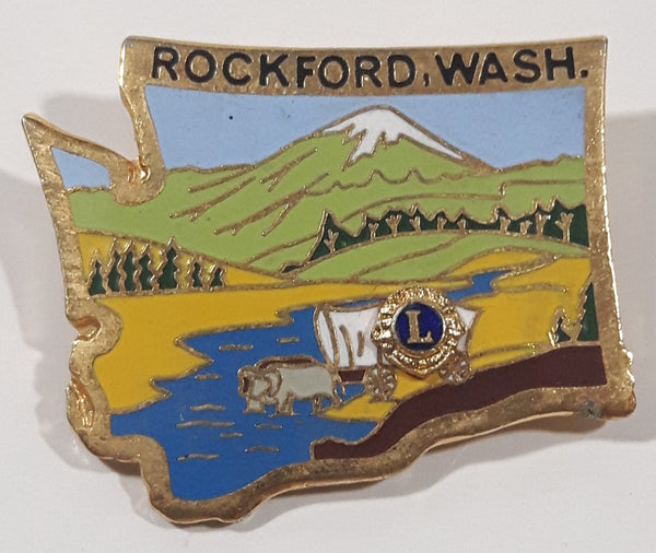 Vintage Lions Club Rockford Washington State Shaped 1" x 1 1/4" Enamel Metal Lapel Pin