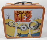 2013 Despicable Me 2 Minions Themed Orange Embossed Tin Metal Lunch Box Container