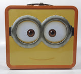 2013 Despicable Me 2 Minions Themed Orange Embossed Tin Metal Lunch Box Container