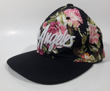 Flag & Symbol Pink Tropical Flower Themed Embroidered Los Angeles Black Snap Back Adjustable Size Baseball Cap Hat