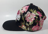 Flag & Symbol Pink Tropical Flower Themed Embroidered Los Angeles Black Snap Back Adjustable Size Baseball Cap Hat