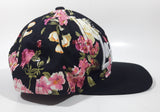 Flag & Symbol Pink Tropical Flower Themed Embroidered Los Angeles Black Snap Back Adjustable Size Baseball Cap Hat