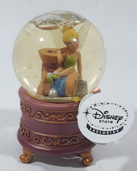 Disney Store Exclusive Fairies Tinkerbell Sitting On Spools of Thread 3 1/2" Tall Miniature Footed Resin Snow Globe with Tag