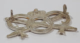Vintage Belgium Army Three Ring Crossed Sword and Crown Military Sports Badge 1 3/8" x 2" Enamel Metal Hat Cap Shoulder Badge Insignia