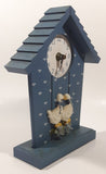 White Goose Birds with Blue Bows Flower Themed Blue House Building Shaped Wood Mantle Clock 9 1/4" Tall