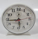 Vintage Cosmo White Plastic 4 1/2" Tall Wind Up Alarm Clock with Glow In The Dark Hands