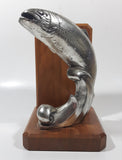 Vintage Jumping Salmon or Trout Fish 6 1/2" Tall Metal and Wood Bookend