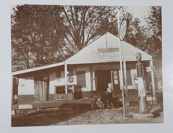 Antique 1939 Jarreau Louisiana Post Office Esso Standard Oil Gas Service Station Country Store Large 11" x 14" Black and White Photograph Picture