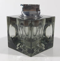 Vintage Cube Shaped Indented Sides Tinted Glass Table Top Gas Lighter 3 1/2" Tall Made in Japan
