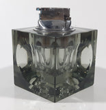 Vintage Cube Shaped Indented Sides Tinted Glass Table Top Gas Lighter 3 1/2" Tall Made in Japan