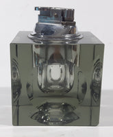 Vintage Cube Shaped Indented Sides Tinted Glass Table Top Gas Lighter 3 1/2" Tall Made in Japan