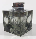 Vintage Cube Shaped Indented Sides Tinted Glass Table Top Gas Lighter 3 1/2" Tall Made in Japan