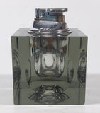 Vintage Cube Shaped Indented Sides Tinted Glass Table Top Gas Lighter 3 1/2" Tall Made in Japan