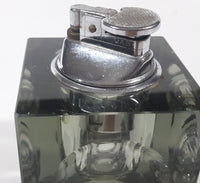 Vintage Cube Shaped Indented Sides Tinted Glass Table Top Gas Lighter 3 1/2" Tall Made in Japan