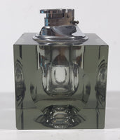 Vintage Cube Shaped Indented Sides Tinted Glass Table Top Gas Lighter 3 1/2" Tall Made in Japan