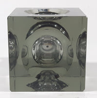 Vintage Cube Shaped Indented Sides Tinted Glass Table Top Gas Lighter 3 1/2" Tall Made in Japan
