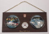 Vintage A&F Canada Niagara Falls Canada Waterfall Day and Night Round Domed Photos with Thermometer 6" x 13" Wood Plaque with Chain Hanging