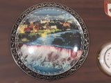 Vintage A&F Canada Niagara Falls Canada Waterfall Day and Night Round Domed Photos with Thermometer 6" x 13" Wood Plaque with Chain Hanging