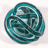 Infinity Rope Twisted Knot Ball 4 1/2" Turquoise Teal Blue Hand Blown Art Glass Sculpture
