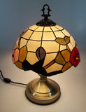 Vintage Plastic Stained Glass Hand Painted Flower Themed 14" Tall Table Lamp Light