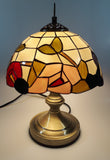 Vintage Plastic Stained Glass Hand Painted Flower Themed 14" Tall Table Lamp Light