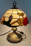 Vintage Plastic Stained Glass Hand Painted Flower Themed 14" Tall Table Lamp Light