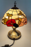 Vintage Plastic Stained Glass Hand Painted Flower Themed 14" Tall Table Lamp Light