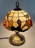 Vintage Plastic Stained Glass Hand Painted Flower Themed 14" Tall Table Lamp Light