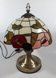 Vintage Plastic Stained Glass Hand Painted Flower Themed 14" Tall Table Lamp Light