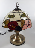 Vintage Plastic Stained Glass Hand Painted Flower Themed 14" Tall Table Lamp Light