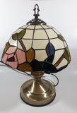 Vintage Plastic Stained Glass Hand Painted Flower Themed 14" Tall Table Lamp Light