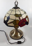 Vintage Plastic Stained Glass Hand Painted Flower Themed 14" Tall Table Lamp Light