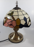Vintage Plastic Stained Glass Hand Painted Flower Themed 14" Tall Table Lamp Light